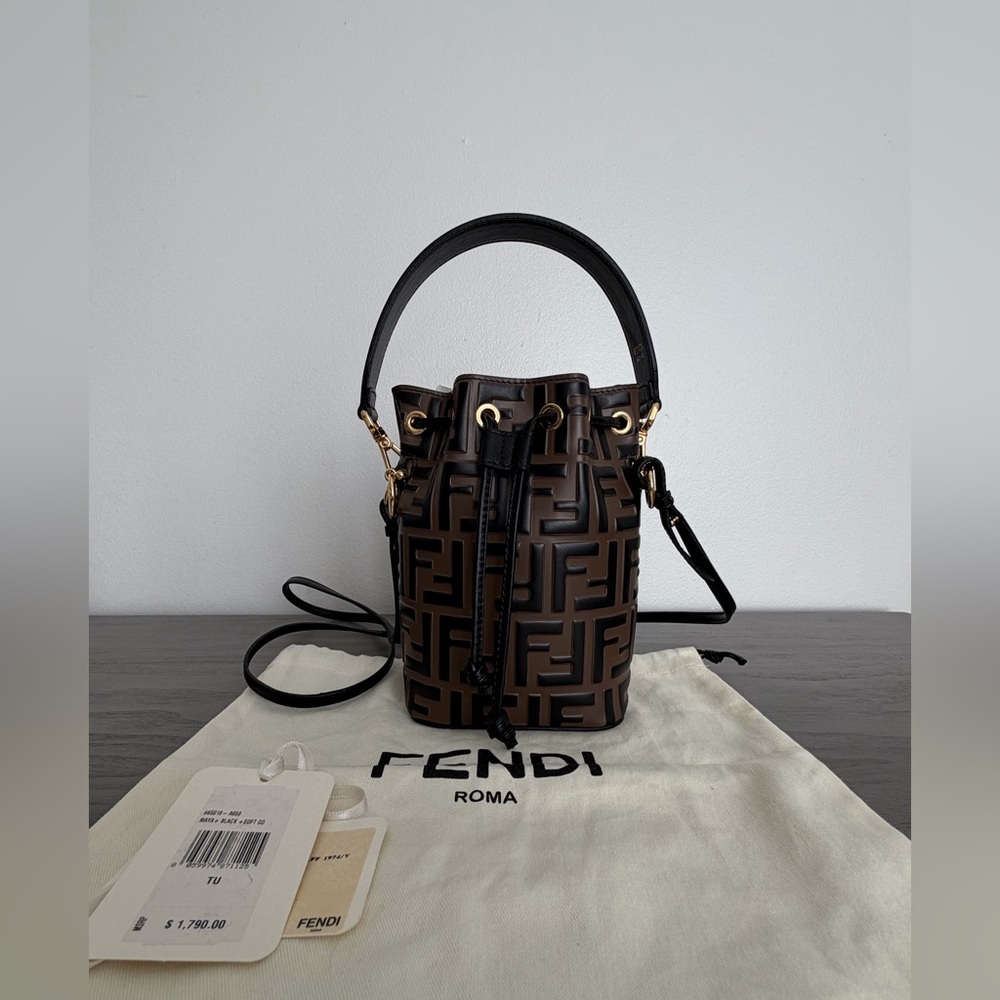 Fendi Mon Tresor Mini Bucket Bag in Brown FF Embossed Leather - NWT - Picture 7 of 7